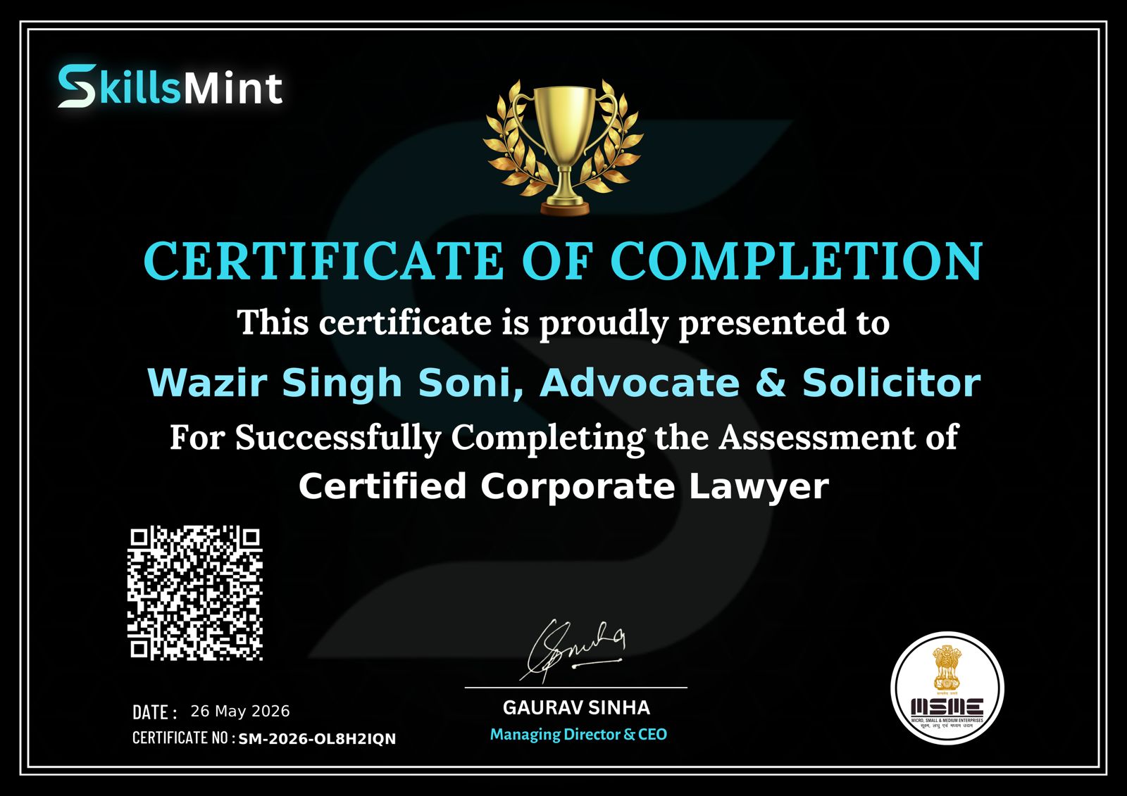 Certified Corporate Lawyer - Wazir Singh Soni